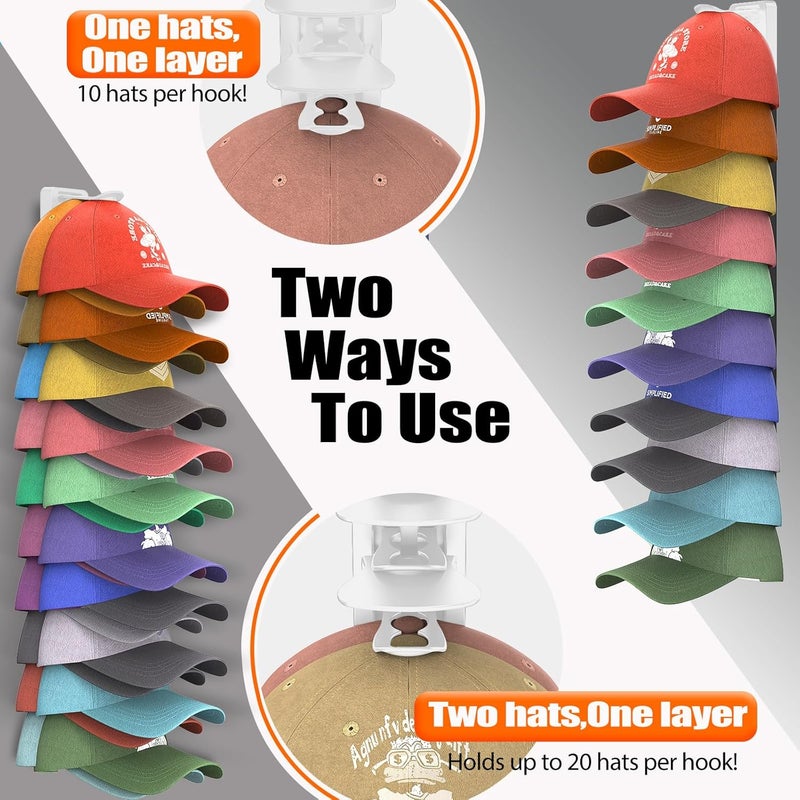 HeQe Hat Organizer for Baseball Caps Hold Up to 20 Hats, Hat Rack for Wall, Strong Adhesive Hat Storage Display Holder(White-1 Pack) - Image 3